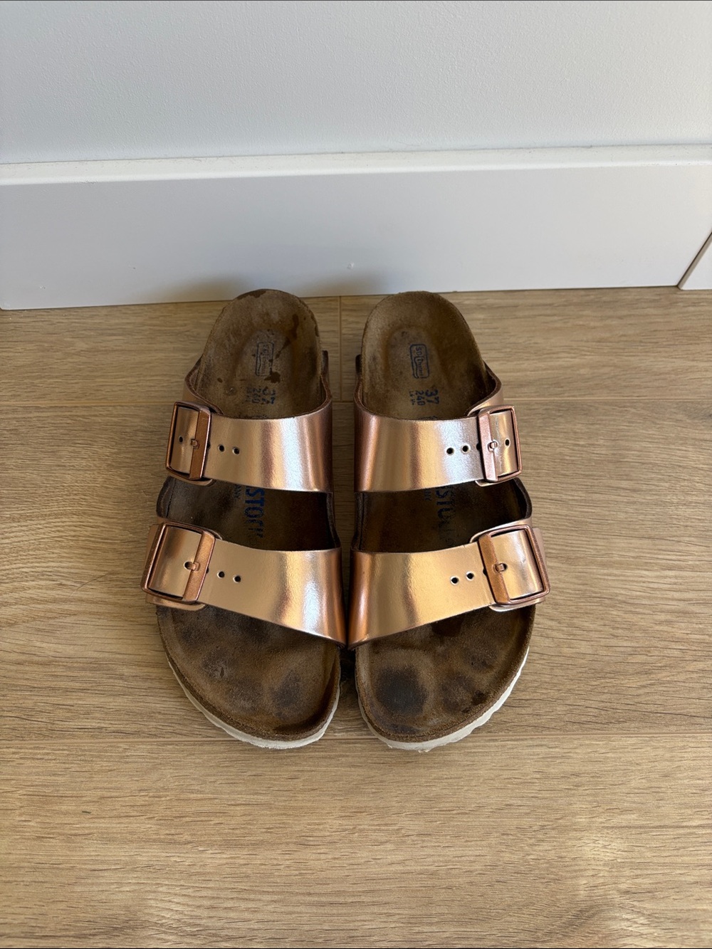 Birkenstock Metallic Rose Gold Arizona Sandals